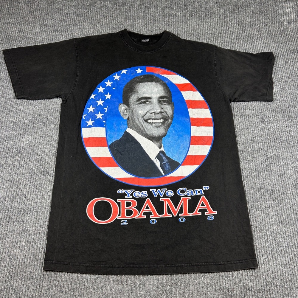 Vintage Barack Obama Shirt Mens XL 2008 Yes We Can Griffin Activewear Black